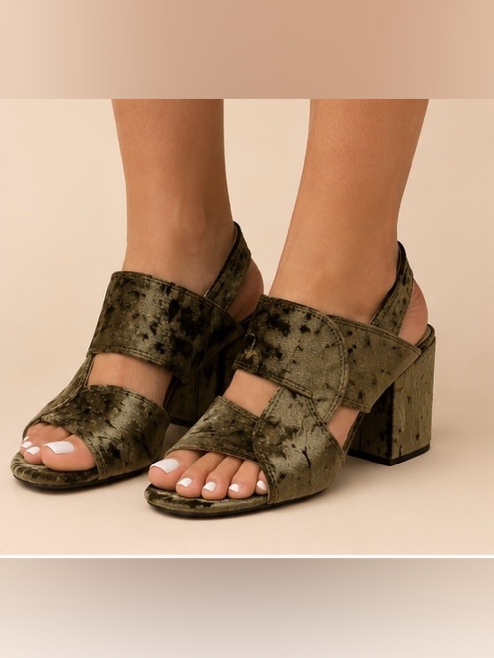 Cabi Olive Velvet Peep-Toe Wedge Sandals Size 7